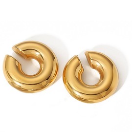 AVYRING Chunky Ear Cuff Gold Ear Cuff Earrings for Women Thick Ear Cuffs Round Huggie Statement Earrings Fake Earrings Non Piercing