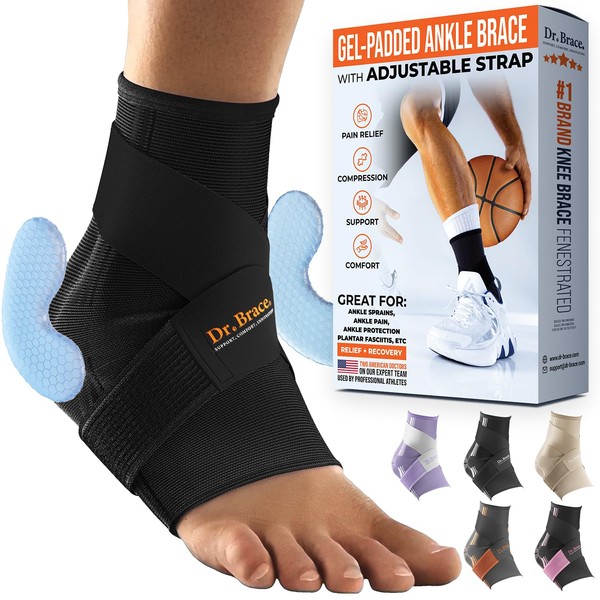DR. BRACE ELITE Ankle Brace with strap (Black, Medium)