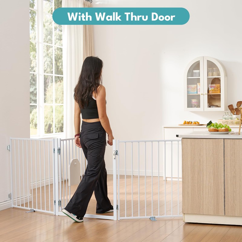No Pawblems Freestanding Dog Gate with Cat Door for Indoor