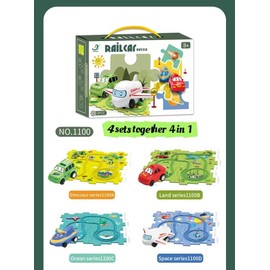 Christmas Stocking Stuffer 4 Sets 4in1 Puzzle Racer Kids Car Track Set,4 Theme Puzzle Racer Car Track Set Puzzle Track Car Play Set Puzzle Raceway Car Track Preschool Gifts for Kids Birthday Gift