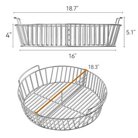 Charkettle Stainless Steel Charcoal Basket with Divider and Handle, BBQ Accessries Charcoal Holder Compatible with Weber 22" Kettle Grills