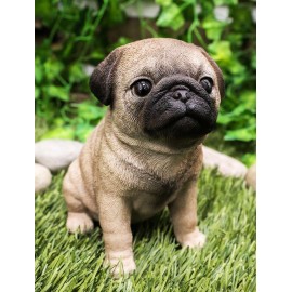 Ebros Lifelike Sitting Pug Dog Statue 6" Tall Pet Pal Figurine with Glass Eyes
