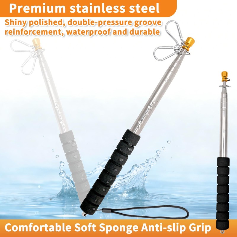 Portable Handheld Flag Pole with Clips Zip Ties,8.2Ft/2.5M Telescopic Handheld