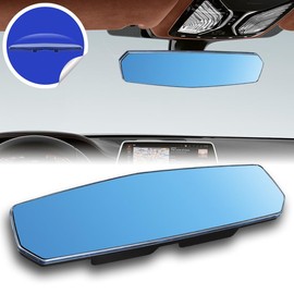 RACING9SPEED W-POWER Universal JDM Style Wide Angle Interior Panoramic Reflection Rear View Mirror, Reduce Blind Spot, Easy Clip On, Automotive Interior Accessories (Convex Blue Tinted, 270MM/10.6")