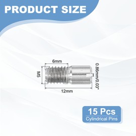 PATIKIL M5 x 12mm Slotted Cylindrical Pin, 15 Pcs 304 Stainless Steel Dowel External Thread Slotted Pin Screw for Home Furniture Cabinet Improvement, Silver Tone