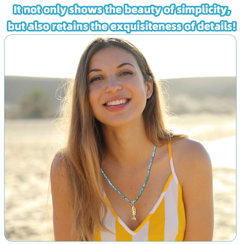 Mikovivi Boho Fish Necklace for Women, Adjustable Blue Natural Stone