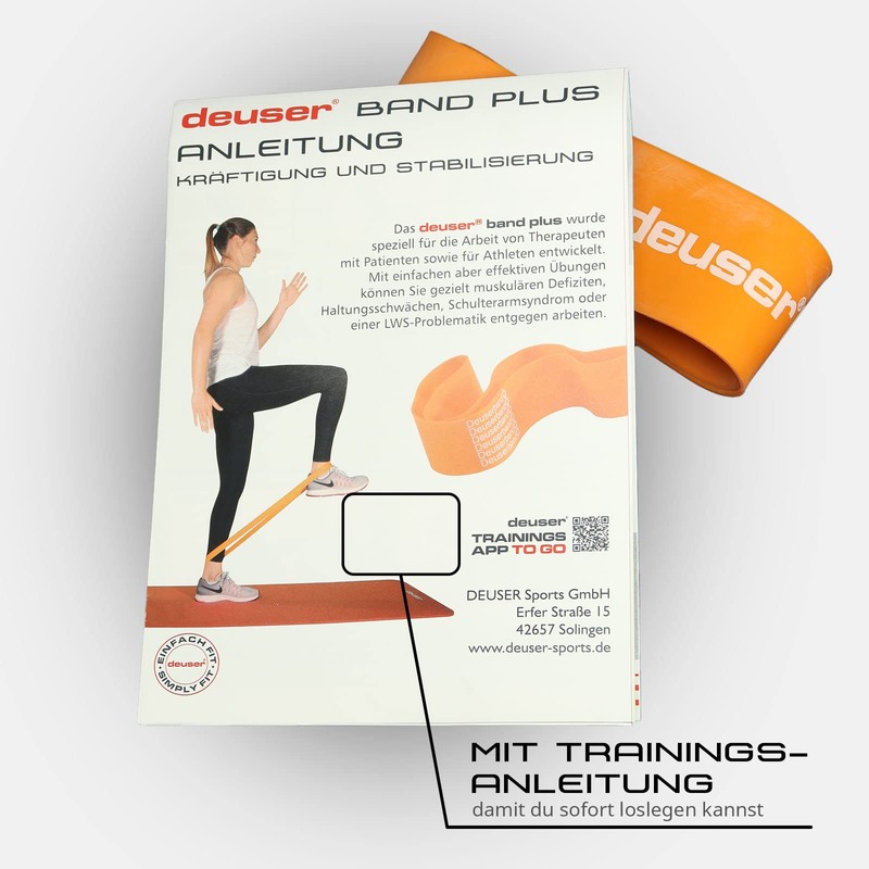 Deuser Band Plus Orange Strong - Resistance Band/Physio Band, Vegan,