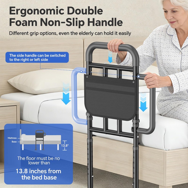 Bed Rails for Elderly Adults Safety with Non-Slip Handle，Adjustable Bed