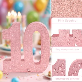 10th Birthday Table Decorations for Girls Boys, 8" Number 10 Glitter Table Decoration Centrepiece,Standing Large Pink Sweet 10 Sign Table Number for Birthday Wedding Anniversary Table Decorations