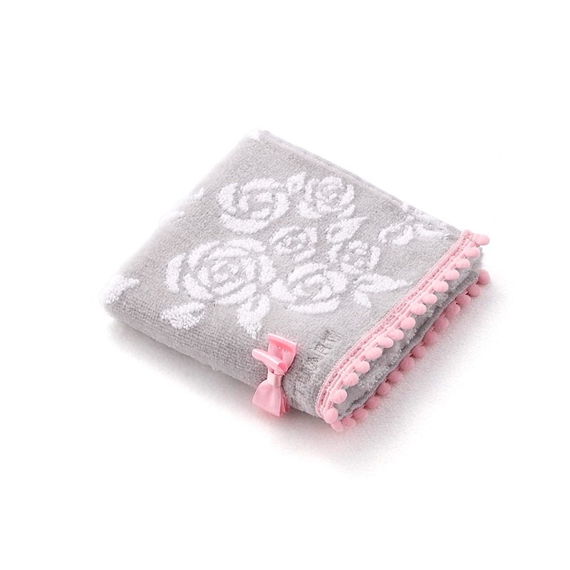 JILLSTUART 58-1520070 Rose Bouquet Towel Handkerchief, Gray, Fluffy, Cute, Ribbon,
