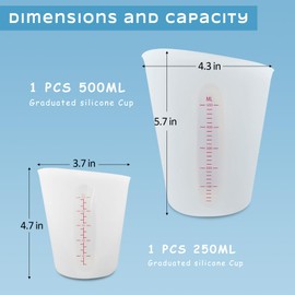 Tazas medidoras de silicona, reutilizables Demorex, tazas medidoras de mezcla de silicona, tazas medidoras de derretimiento y verter para moldes de resina epoxi, 2 unidades, 500 ml (16 oz)/250 ml (8