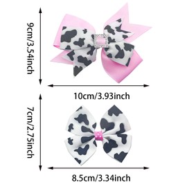 4PCS Pink Cow Print Hair Bow Clips, Bow Hair Clips Cute Cow Print Hair Clips Glitter Shining Hairpins Pink Grosgrain Ribbon Hair Alligator Clips Hair Accessories for Women Girls