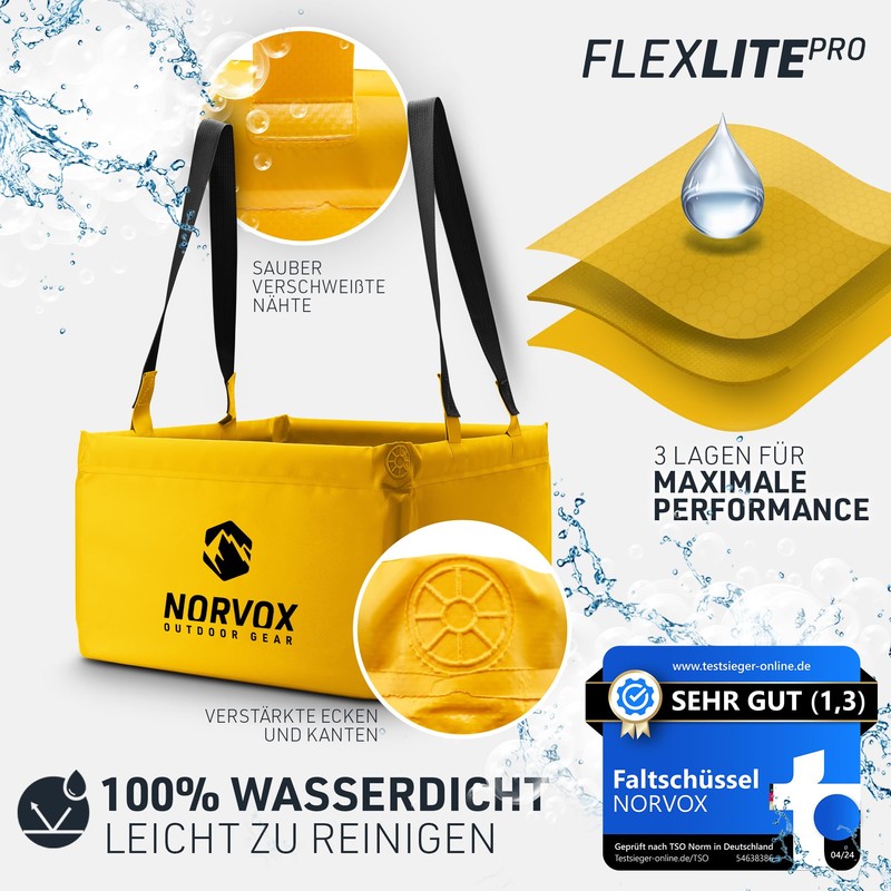 NORVOX Outdoor Folding Bowl - 15 L - Yellow Foldable