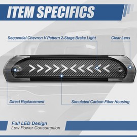 Auto Dynasty Sequential Arrow LED Rear Tail Center High Mount Stop Lamp Third Brake Light Compatible with Dodge Ram 1500 2500 3500 02-09, Carbon Fiber Look, Black Housing, Clear Lens