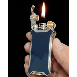 Candle Vintage Lighter Soft Flame Classic Antique Grinding Wheel Mini Lighters for Collection-Decorative-Gift-Present (Blue)