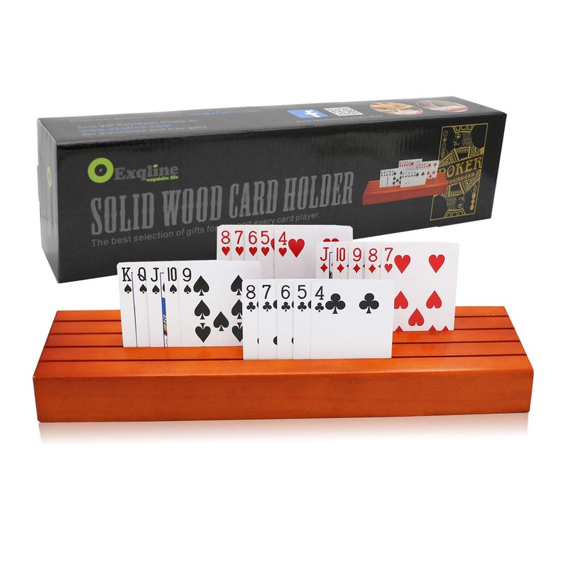 Exqline Wooden Playing Card Holder Tray Rack Organizer for Kids