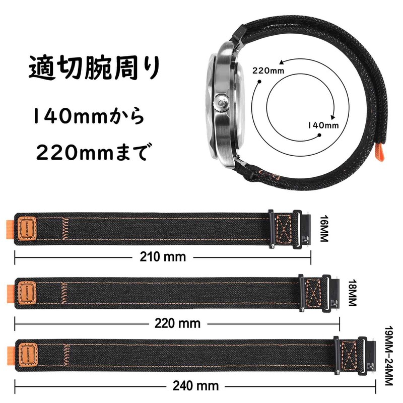 ANNEFIT Denim Watch Band, Casual Watch Replacement Band, Fabric Velcro