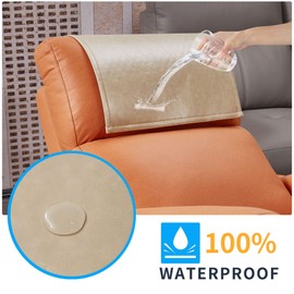 Hittun Non Slip Recliner Headrest Protector Washable Faux Leather Headrest Covers for Recliner Chair Waterproof Couch Headrest Covers for Sofa,Furniture,Office Chair,Theater Seat (Beige)
