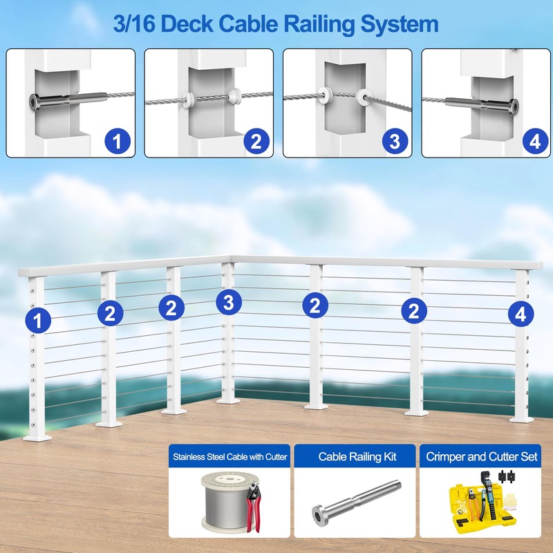 BLIKA 24 Pack 3/16" Invisible Cable Railing kit, T316 Stainless
