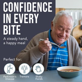 BUNMO Weighted Utensils for Hand Tremors - Elderly, Weak Hand Grip & Handicapped - Stainless Steel - Eat Independently - Weighted 3 Piece Set