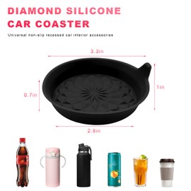 BWBWND 4 PCS Car Cup Holder Coasters, 2.75 Inch Anti-Slip Insert Silicone Car Coaster Drink Mat, Shockproof Universal Auto Cup Coasters for Most Vehicles, Car Interior Accessories (Black)