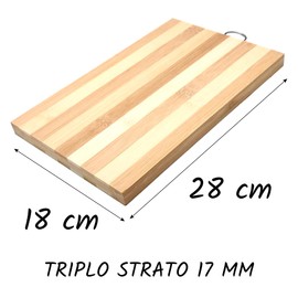 Triple Layer Bamboo Chopping Board 1.8 cm - High Quality and Strength - Antibacterial and Natural Surface - Perfect for Bread, Meat, Vegetables and Cheeses - Stylish Kitchen Accessory (18 x 28 cm)