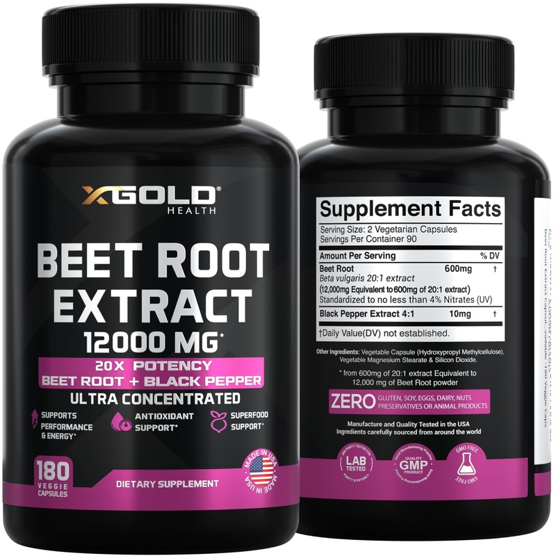 Beet Root Extract - 12000mg 20x Concentrated Beet Root Capsules