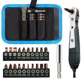 BAKESHU Mini Ratchet Screwdriver Set, Right Angle Screwdriver 1/4 inch,Short Offset Screwdrivers with Phillips, Slotted, Torx, Hex, Square,Pozidriv S2-Alloy Steel Bits