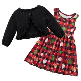 Patgoal Baby Girl Dress and Cardigan Set Toddler Kid Sleeveless Dress + Long Sleeve Cardigan Outfits Christmas Party Clothes