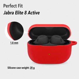 Geiomoo Silicone Case for Jabra Elite 8 Active, Jabra Elite 8 Active Gen 2, Jabra Elite 10, Jabra Elite 10 Gen 2, Protective Cover with Carabiner (Red)
