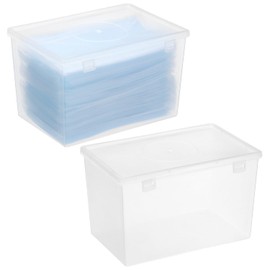 QWORK Face Mask Dispenser with Lift-Up Lid - Clear, 2 Pack Portable Storage Box for Disposable Masks, Plastic Mask Case