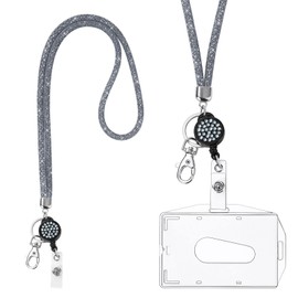 Victorini Crystal Transparent Card Holder with Lanyard, Lanyard and Badge Set, Keyring Badge Holders and Neck Strap for Keys ID (Gray)