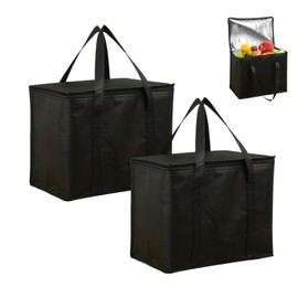 Cool Bag, 2 Pack Medium Insulated Bag, Reusable Food Delivery Bag, Foldable Picnic Cool Bag with Handles for Picnic,Beach, Travel, Camping, BBQ(30×25×25CM Black)