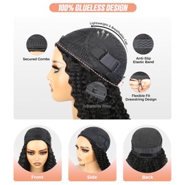 Domiso Afro Kinky Curly 3 In 1 Half Wig Seamless Kinky Curly Flip Over Beginner Friendly Human Hair Natural Hairline Glueless Invisible Hairline Drawstring Band Clip in Wig 22 Inch