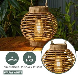 Garden Mile® Rattan Solar Garden Lantern - Illuminating Your Outdoor Space with Style - LED Patio Tabletop Light - Weaved Hanging Decorative Lamp - 23cm (Terra)