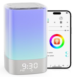 Alarm Clocks Bedside, White Noise Machine with 32 Sounds, Alarm Clock with Wake-Up Light, Bluetooth Speaker, Night Light Kids, App Control, Bedside Lamp Birthday Gifts for Women, Teenage Girls, Boys