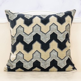 Alerfa Square Pillow Geometric Stripes Embroidery Cut Velvet Cushion Case Luxury Modern Throw Pillow Cover Decorative Pillow for Couch Sofa Living Room Bedroom Car 20 x 20 Inch Black