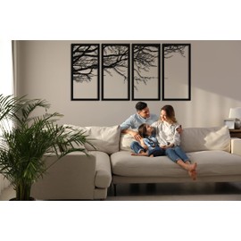 DEKADRON Metal Wall Art - Tree of Life 4 Pieces, Tree Sign, Wall Decor, Interior Decoration, Housewarming Gift, 4 Panels (40" W x 20" H / 100x50 cm)