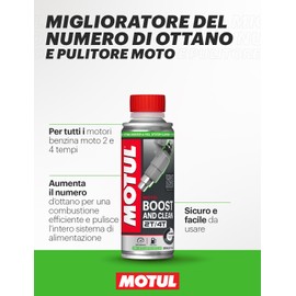 Motul - Additivo per Migliorare il Numero di Ottano e Detergere - Motori 2T et 4T - Riduzione dei Consumi - Ideale Prima della Revisione - Boost and Clean Moto - 200 ml