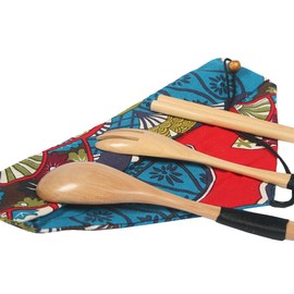 kilofly Wooden Japanese Fork Spoon Chopsticks 3 pcs Cutlery Set, Value Pack of 2