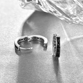 Hoop Earrings for Men Women 925 Sterling Silver Black Hoop Earrings Men Hypoallergenic Huggie Hoop Cubic Zirconia Earring for Sensitive Ears