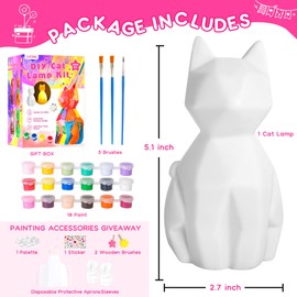lucdnc Paint Your Own Cat Lamp Kit DIY Night Light Arts & Crafts Supplies Painting Kits for Kids Birthday Easter Christmas Gifts Stocking Stuffer Toys for Teens Girls Boys Ages 3-12+