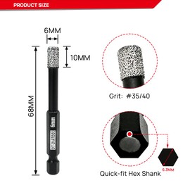 6mm Dry Diamond Drill Bits for Tile Porcelian Marble Granite Brick with 1/4-Inch Hex Shank Pack of 2 by DT-DIATOOL