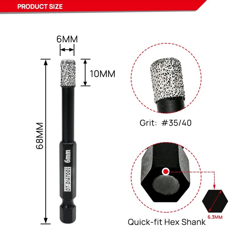 6mm Dry Diamond Drill Bits for Tile Porcelian Marble Granite