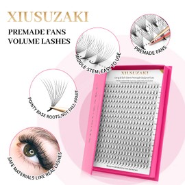 XIUSUZAKI Premade Fans Eyelash Extensions 14D Volume Lash Extensions 0.05 Thickness Eyelash Extension C Curl Premade Lash Fans Mix 9-16mm Fluffy Soft Handmade Lash Fan(14D-0.05-C,9-16mm)