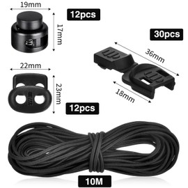 XHTXHT 10 m Elastic Rubber Cord 3 mm Elastic Rubber Cord Elastic Stretchy Cord with 30 Zip Pull Cord Lock Cord 24 Double Hole Cord Locks for Backpack, Shoelaces