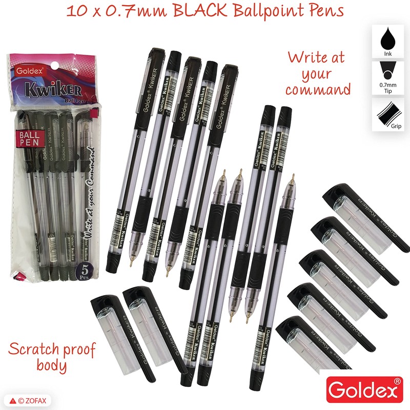 Goldex Kwiker Ball Pen BLACK 10 x 0.7mm Smooth Ballpoint
