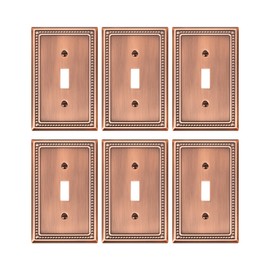 TREEWELL 6-Pack Single Toggle Light Switch Cover Plate, Pearls Decorative Switch Plate Covers, Antique Copper 1 Gang Metal Wall Plate, Corrosion Resistant