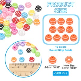 PATIKIL 8mm Round Strip Bead, Orange and White Acrylic Rainbow Beads Colorful Jewelry DIY Making Beads Supplies for Bracelets Necklaces, 200 Pcs