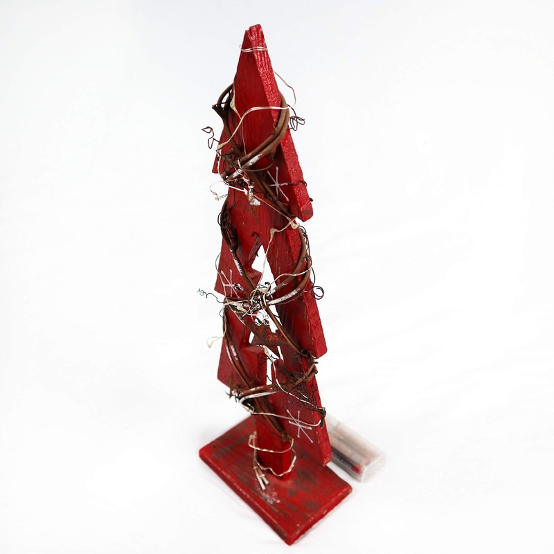 30cm Red Wooden LED Tree Tabletop Centrepiece Christmas Holiday Home